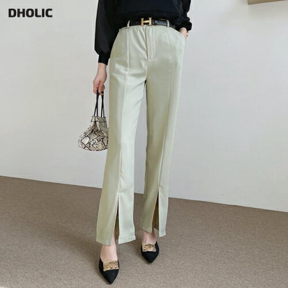 スリットへムスラックスパンツ・全3色・t67576 レディース 【pt】【スラックス パンツ ズボン ロングパンツ スリット スリットヘム 単色 無地 シンプル ベーシック 大人 オフィスカジュアル 春 秋 韓国 ファッション】【ハイホリHIHOLLI】