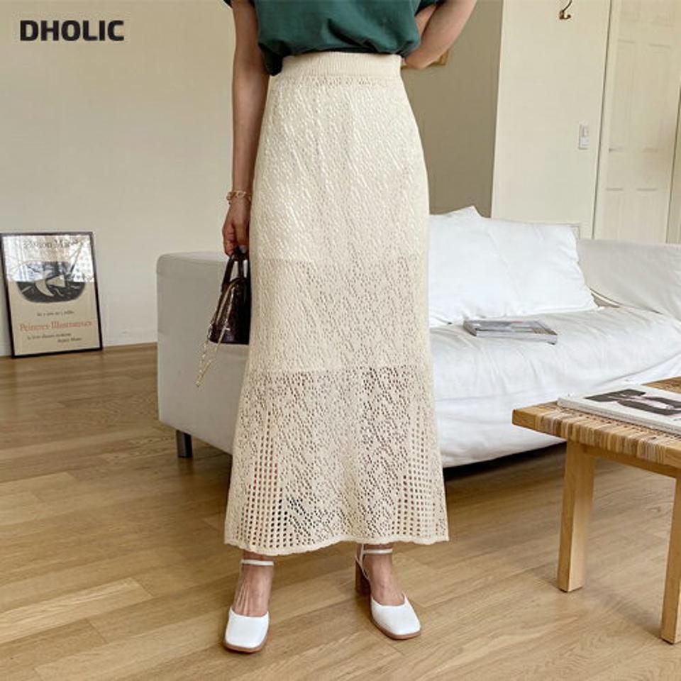 パンチングニットスカート・全2色・b65109 レディース 【sk】【韓国 ファッション ボトムス スカート ロング ロングスカート パンチング ニットスカート フレア ユニーク ゆったり カジュアル デイリー 上品 秋 春】
