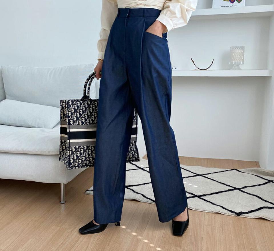 ポケットタックワイドパンツ・全2色・b65114 レディース 【pt】【韓国 ファッション ボトムス パンツ ロングパンツ スリム タックワイドパンツ ワイドパンツ ビッグポケット ハイウエスト 体型カバー 10分丈 十分丈 カジュアル デイリー 秋 春】