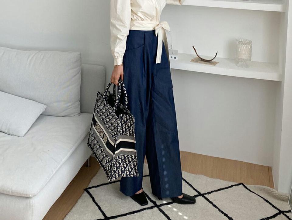 ポケットタックワイドパンツ・全2色・b65114 レディース 【pt】【韓国 ファッション ボトムス パンツ ロングパンツ スリム タックワイドパンツ ワイドパンツ ビッグポケット ハイウエスト 体型カバー 10分丈 十分丈 カジュアル デイリー 秋 春】