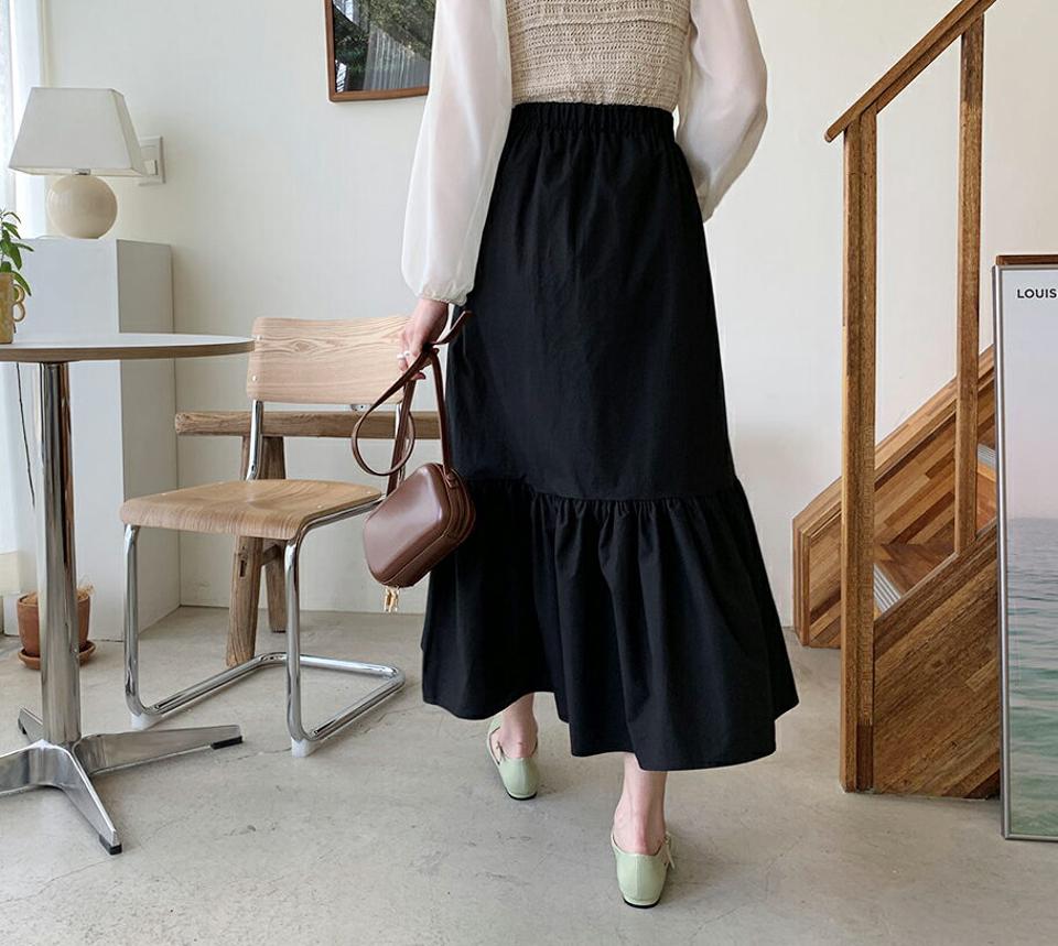 タックギャザースカート・全3色・b65110 レディース 【sk】【韓国 ファッション ボトムス スカート ロング ロングスカート ギャザー フェミニン ウエストゴム ジップ付き ボリューム ユニーク ゆったり カジュアル デイリー 上品 秋 春】