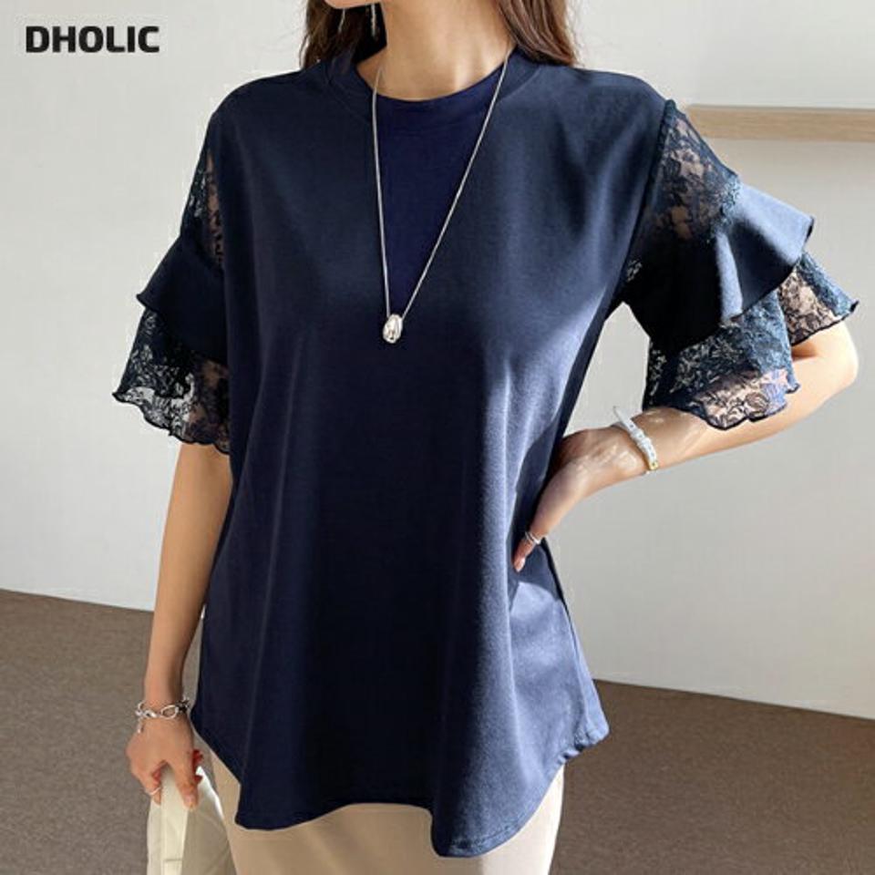レースティアードスリーブTシャツ・全4色・t67561 レディース 【tops】【トップス Tシャツ 半袖 ティアード レース 透け感 シアー シースルー フェミニン 大人 かわいい 可愛い 春 夏 韓国 ファッション】【ハイホリHIHOLLI】