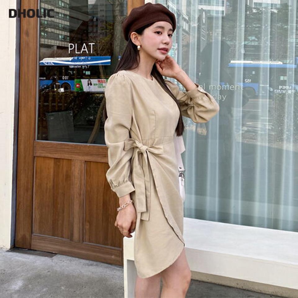 ラップミニワンピース・全4色・t65097 レディース 【ops】韓国ファッション ワンピース ミニ ミニワンピース ラウンドネック ラップワンピース ガーリー スリム カジュアル 体型カバー 秋 春