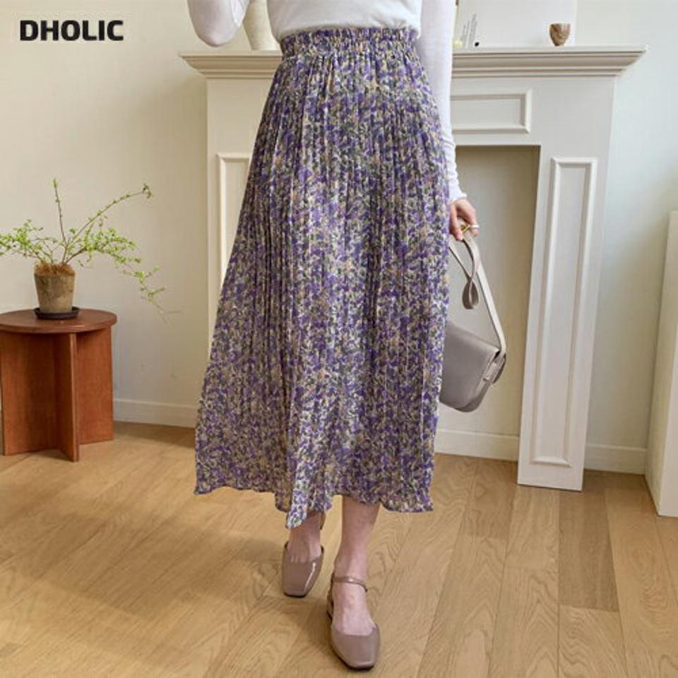 シフォン花柄プリーツスカート・全2色・b65111 レディース 【sk】【韓国 ファッション ボトムス スカート ロング ロングスカート 花柄 フラワー シフォン フローラル パターン プリーツ ウエストゴム フェミニン カジュアル デイリー 上品 秋 春】