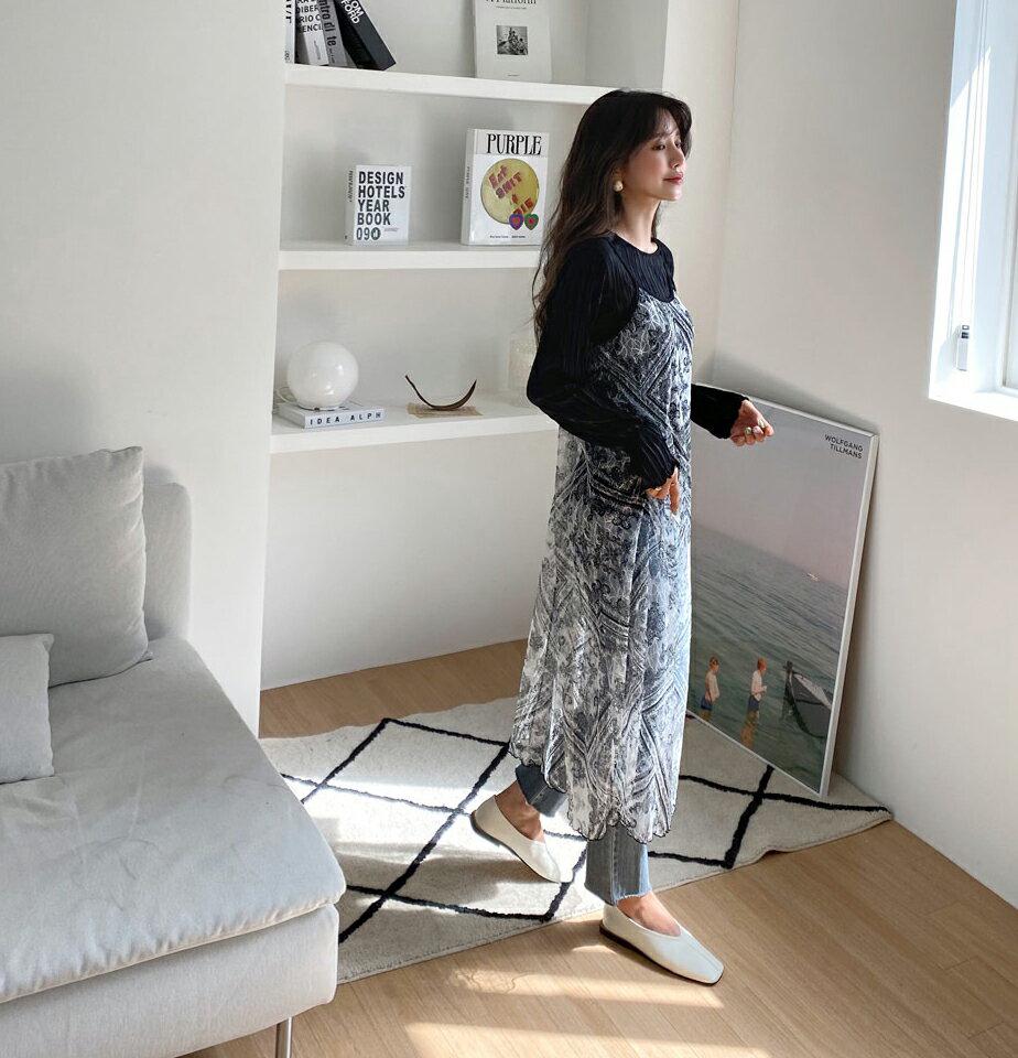 レースキャミワンピース・全2色・t65099 レディース 【ops】【韓国 ファッション ワンピース ロング ロングワンピース シースルー レース レイヤード風 ラウンドネック キャミソール キャミワンピース 細身 スリム カジュアル 体型カバー 秋 春】