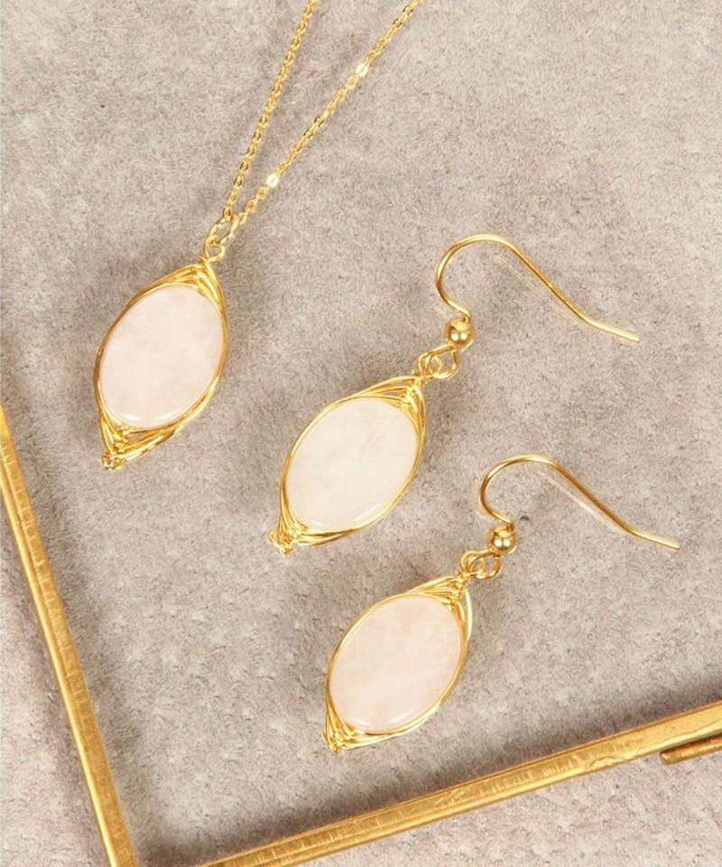 【特別な12誕生石】10月ローズクォーツピアス×ネックレスセット