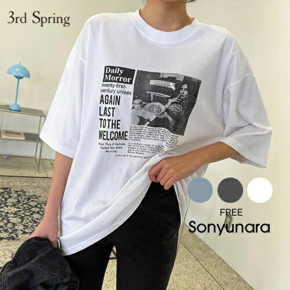 【SALE】SONYUNARA(ソニョナラ)シックムード半袖tシャツ【3/26up_ka】韓国 韓国ファッション tシャツ 半袖 フォトプリント モノトーン オーバーサイズ 体型カバー カジュアル ストリート レディース ファッション【5】