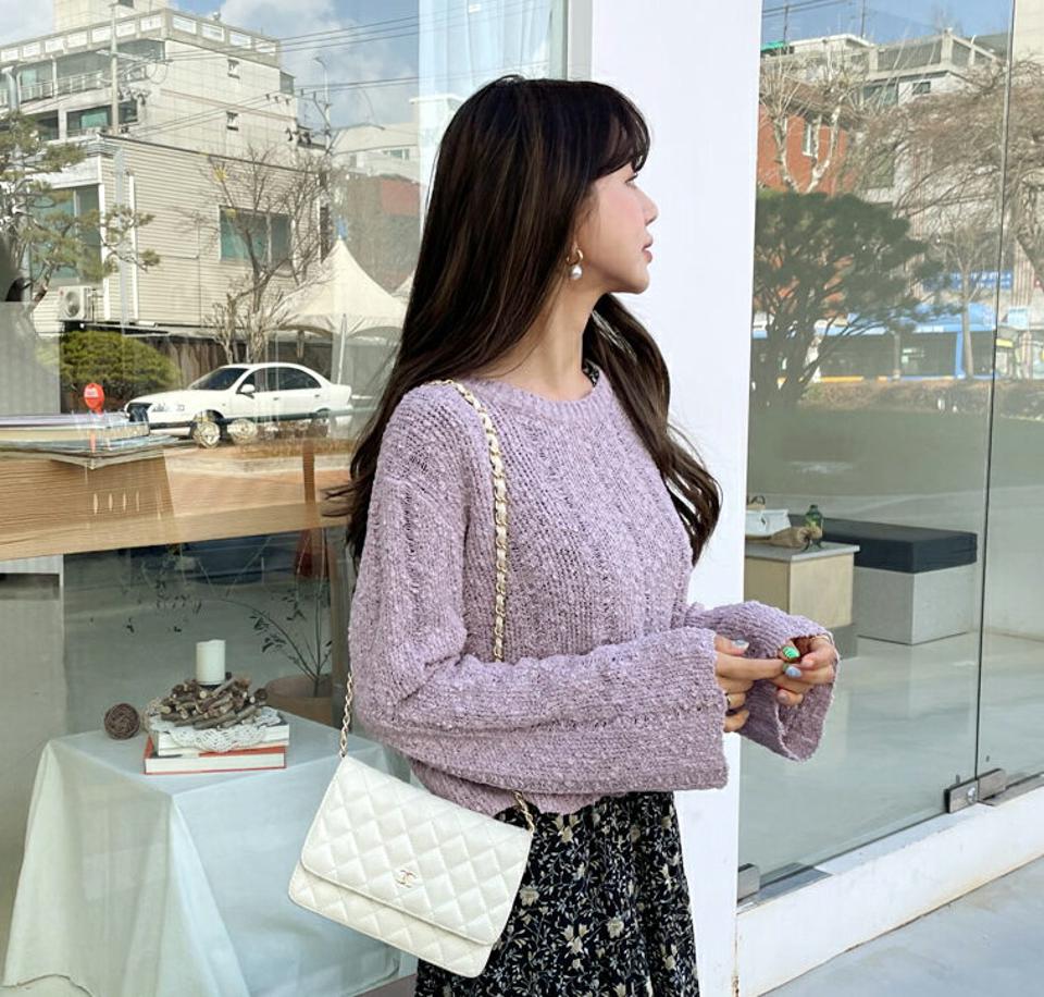 シアーラインクロップドニット・全7色・t63234 レディース 【tops】【韓国 ファッション トップス ニット 長袖 スリム カジュアル ラウンドネック シアー クロップド丈 細身 フェミニン ベーシック 無地 春 夏】