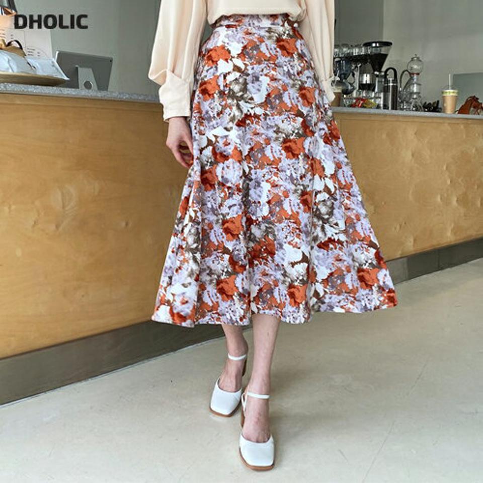 Aラインフローラルスカート・全2色・b63217 レディース 【sk】【韓国 ファッション ボトムス スカート ロング ロングスカート 花柄 フラワー Aライン フレア オールシーズン 体型カバー カジュアル デイリー 上品 春 夏】【fw】