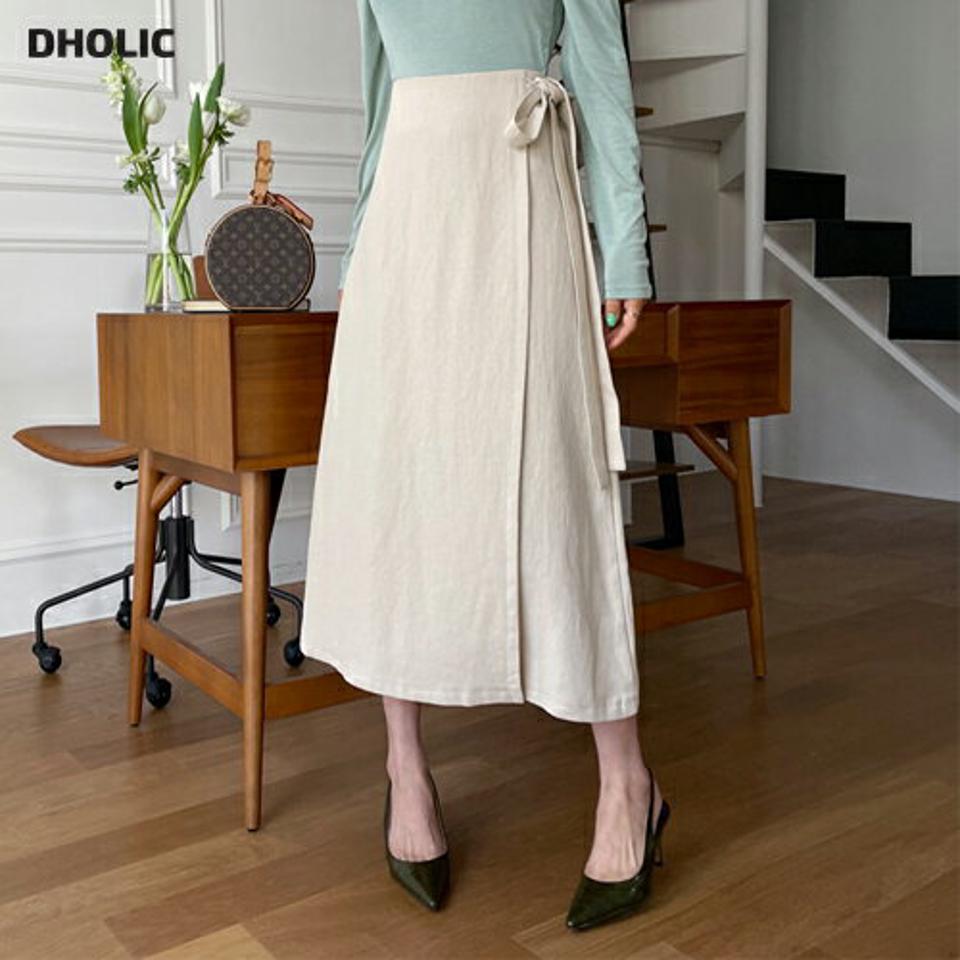 リネン混リボンラップスカート・全4色・t63219 レディース 【sk】 韓国 ファッション ボトムス スカート ロング ロングスカート ラップスカート リネン バックゴム リボン 体型カバー カジュアル デイリー 上品 春 夏