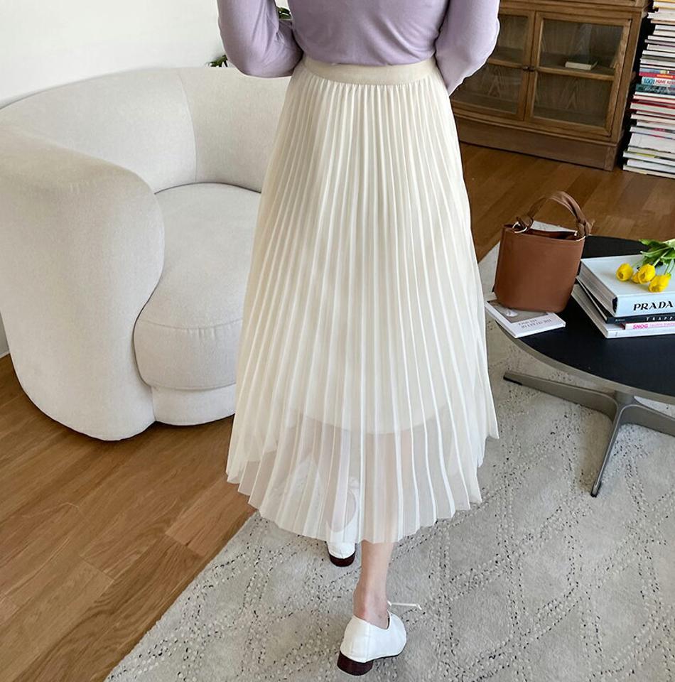 プリーツチュールスカート・全5色・b63216 レディース 【sk】【韓国 ファッション ボトムス スカート ロング ロングスカート チュール 揺れ感 ボリューム ウエストゴム プリーツ Aライン フレア オールシーズン 体型カバー カジュアル 上品 春 夏】