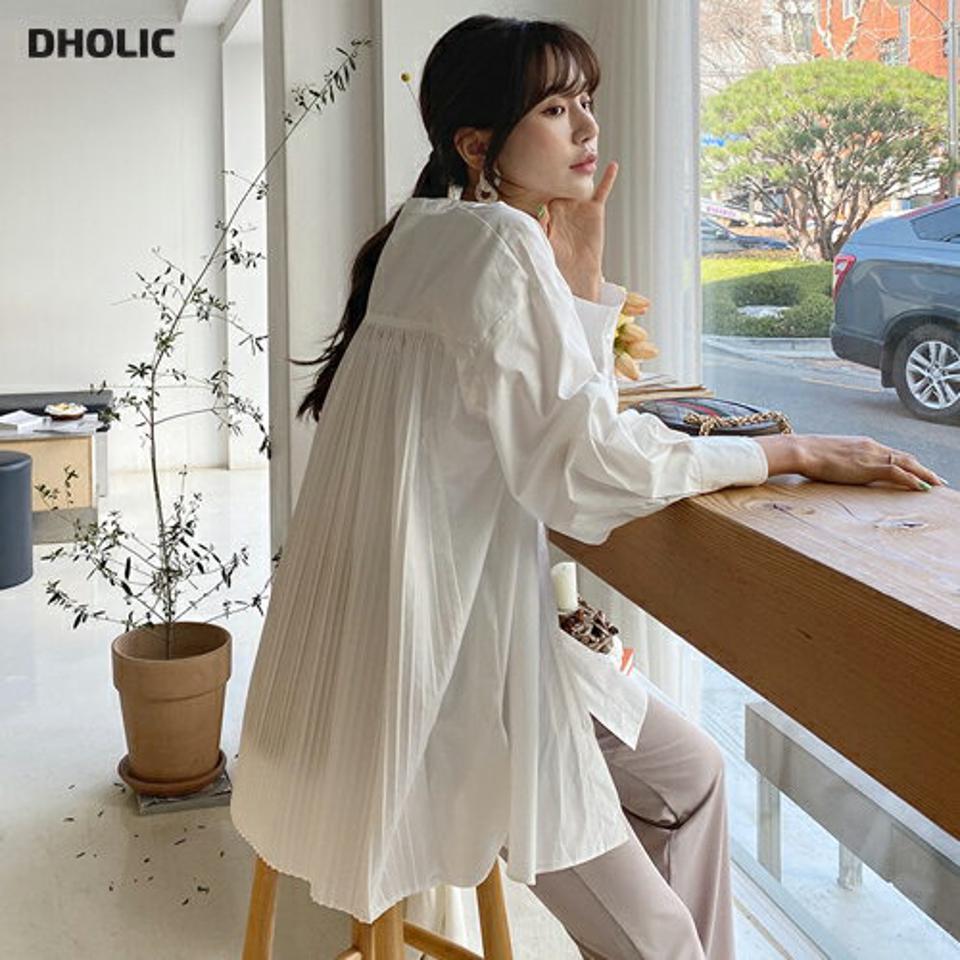 バックプリーツブラウス・全2色・b63239 レディース 【bl】【韓国 ファッション トップス ブラウス 長袖 上品 プリーツブラウス プリーツ ロングブラウス ルーズ ゆったり 体型カバー フェミニン カジュアル 春 夏】