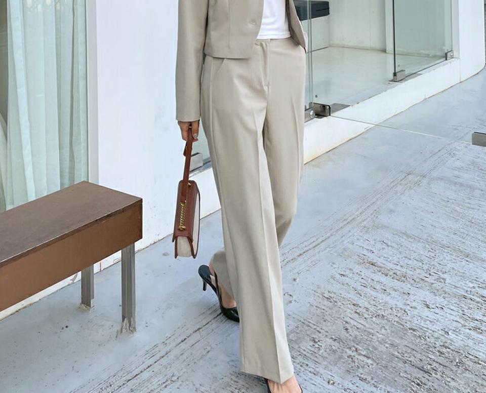 【只今10%OFF】ハイウエストスラックス・全3色・t63212 レディース 【pt】【韓国 ファッション ボトムス ロング ロングパンツ スラックス ハイウエスト スリム ワイドパンツ 美脚 体型カーバー 10分丈 十分丈 カジュアル デイリー 春 夏】