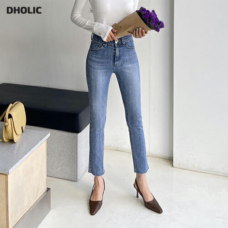 スリムデニムパンツ・全1色・t63220 レディース 【pt】【韓国 ファッション ボトムス ロング ロングパンツ カジュアル デニム デニムパンツ ストレート スリム フィット 美脚 体型カーバー 10分丈 十分丈 デイリー 春 夏】