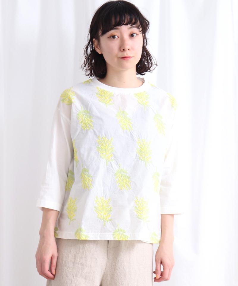 ○ミモザの花刺しゅう　7分袖プルオーバー（Lene non finito）
