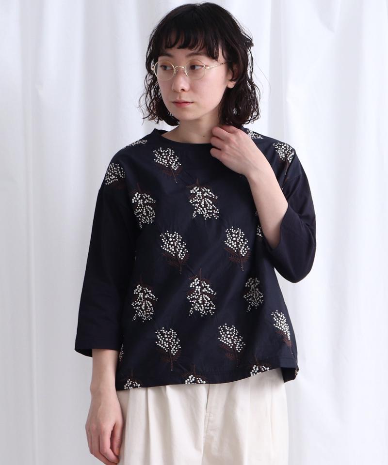 ○ミモザの花刺しゅう　7分袖プルオーバー（Lene non finito）