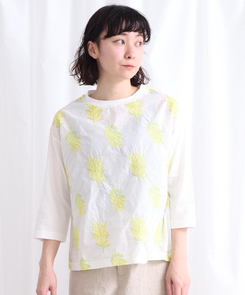 ○ミモザの花刺しゅう　7分袖プルオーバー（Lene non finito）