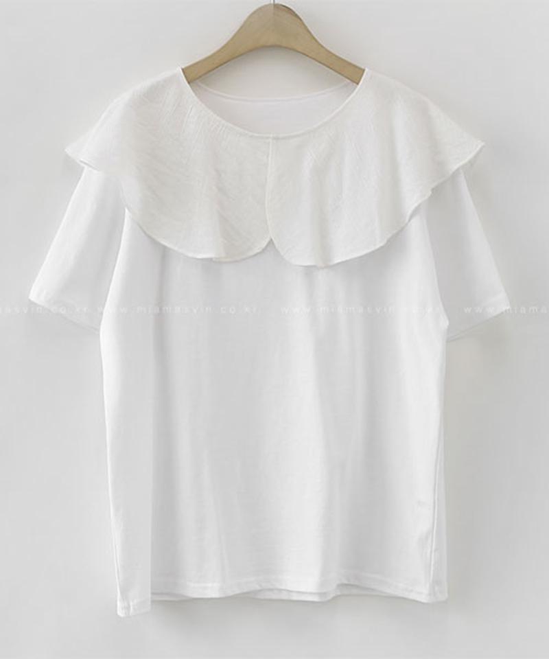 Miamasvin(ミアマスビン)ビッグカラーTシャツ【3/30up_wo】【メール便】韓国 韓国ファッション　トップス 春 tシャツ 半袖 ブラウス フリルカラー フリル 襟 レディース ファッション【5】