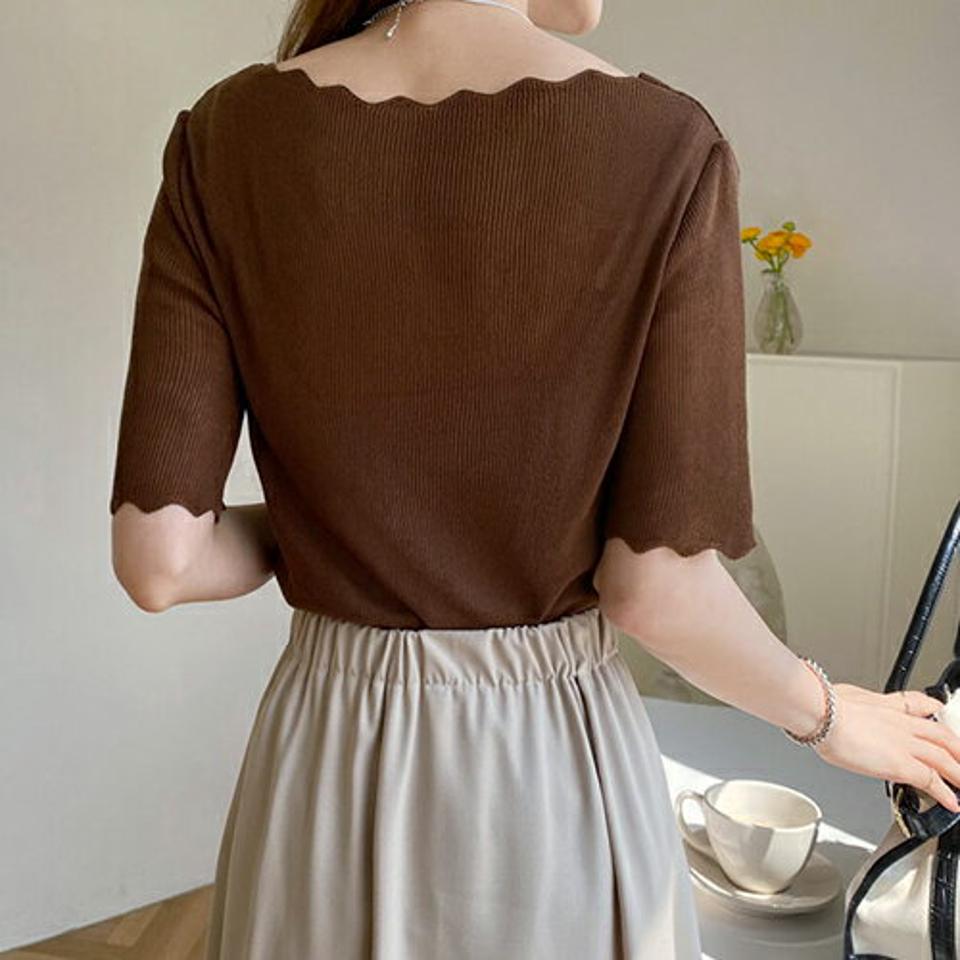 ボートネックウェーブニット・全4色・t67657 レディース 【tops】 トップス ニット ニットトップス ボートネック 半袖 ハーフスリーブ 単色 無地 可愛い かわいい シンプル 春 夏 秋 韓国 ファッション ハイホリHIHOLLI
