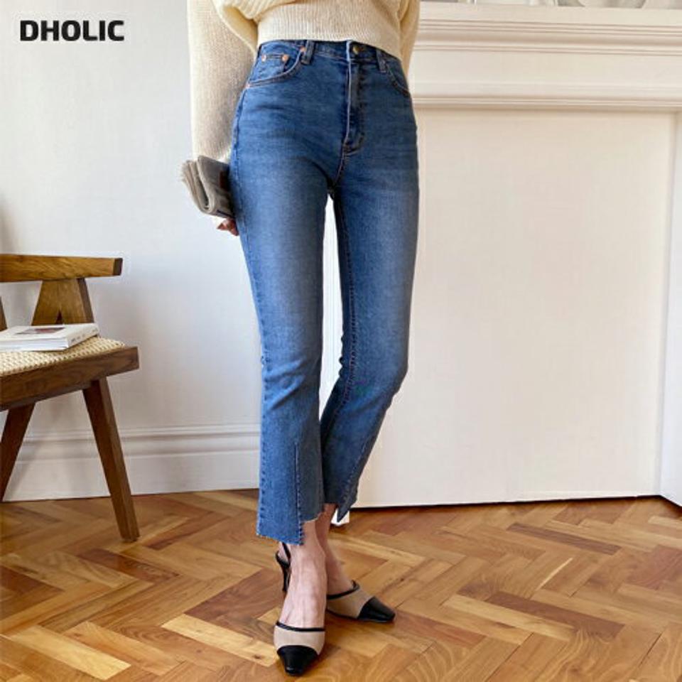 カットオフデニムパンツ・全1色・t64993 レディース 【pt】 韓国ファッション ボトムス ロング ロングパンツ デニム デニムパンツ カットオフ スリム アンバランス 美脚 体型カバー 10分丈 十分丈 カジュアル デイリー 春 夏