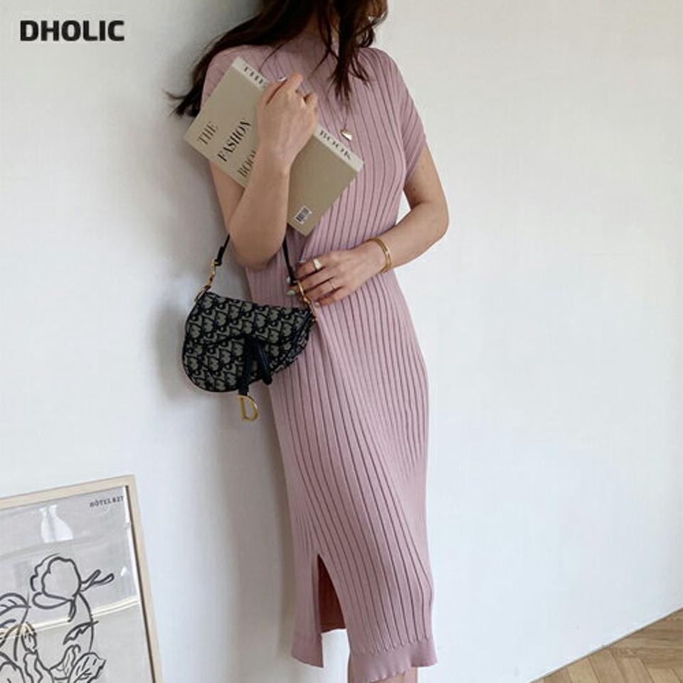 ニットリブワンピース・全4色・b67662 レディース 【ops】 ワンピース ロング ロングワンピース スリット リブ ニット ニットワンピース ショートスリーブ 半袖 カジュアル ラフ 春 夏 秋 韓国 ファッション ハイホリHIHOLLI