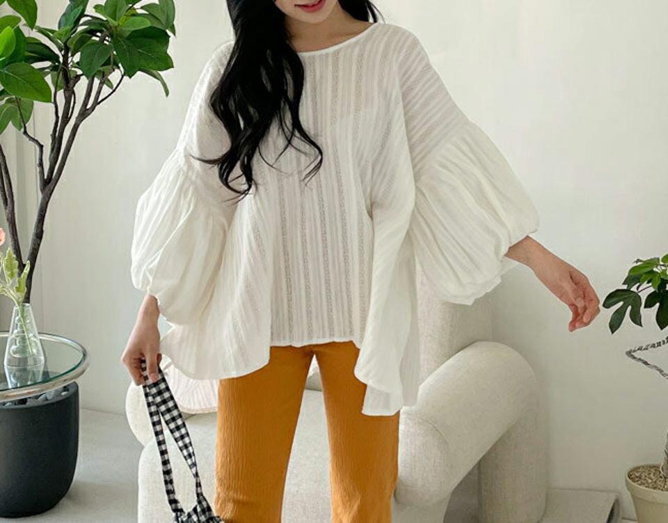 2WAYリボンバルーンブラウス・全2色・b63723 レディース 【bl】【韓国 ファッション トップス ブラウス 長袖 バルーンスリーブ ボリューム ラウンドネック リボン Vネック ルーズ ゆったり ガーリー 体型カバー 細身 デイリー 春 夏】【NIJU】