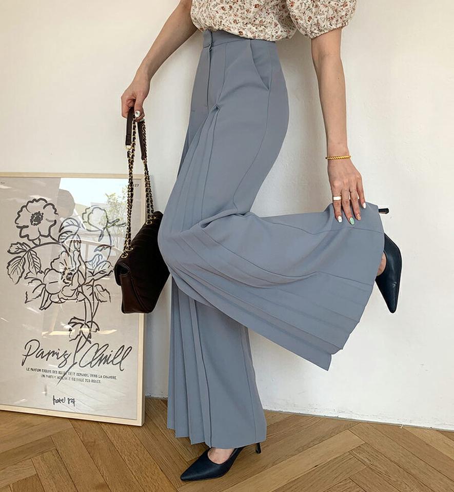 タックプリーツワイドパンツ・全2色・t67671 レディース 【pt】【パンツ ズボン ロングパンツ 長ズボン プリーツ プリーツパンツ ワイド ワイドパンツ タック シンプル 大人 きれいめ 春 秋 韓国 ファッション】【ハイホリHIHOLLI】