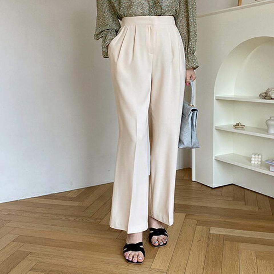 ツータックスラックスパンツ・全3色・t67668 レディース 【pt】【スラックス パンツ ズボン ロングパンツ タック 単色 無地 シンプル ベーシック 大人 オフィスカジュアル 春 秋 韓国 ファッション】【ハイホリHIHOLLI】