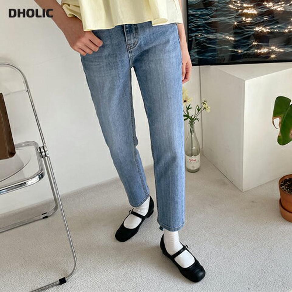 バックカットヘムデニムパンツ・全1色・t63722 レディース 【pt】【韓国 ファッション ボトムス パンツ ロング デニム カットオフ デニムパンツ ユニーク スリム ストレート 美脚 10分丈 十分丈 カジュアル デイリー 春 夏】【NIJU】