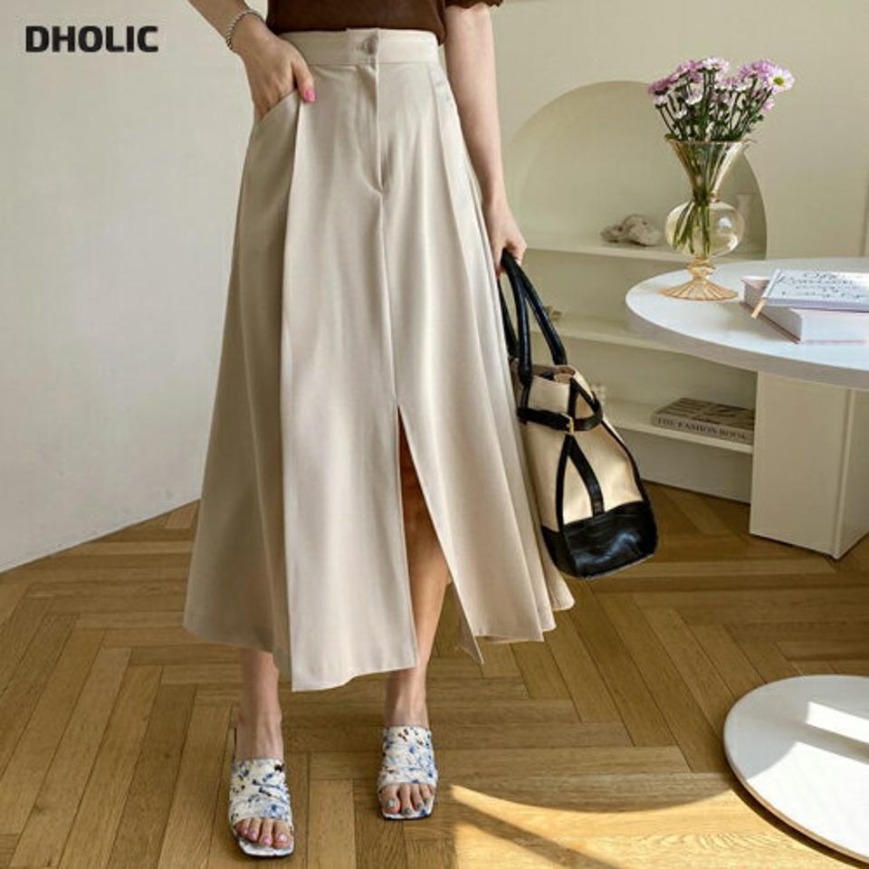 タックスリットスカート・全2色・b67672 レディース 【sk】【スカート ロング ロングスカート スリット タック 単色 無地 シンプル 大人 カジュアル Aライン 春 秋 韓国 ファッション】【ハイホリHIHOLLI】