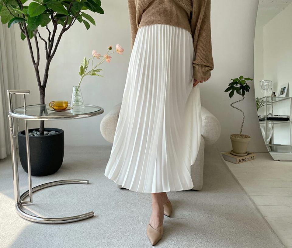 ウエストゴムプリーツスカート・全4色・b64997 レディース 【sk】【韓国 ファッション ボトムス スカート ロング ロングスカート フェミニン プリーツ 揺れ感 ウエストゴム Aライン 体型カバー カジュアル デイリー 上品 春 夏】