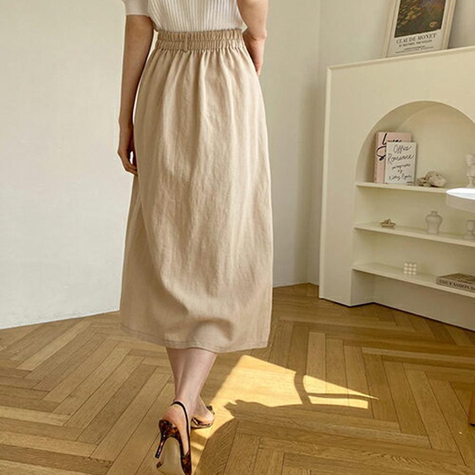 【只今20%OFF】リネン混ステッチAラインスカート・全4色・t67670 レディース 【sk】【スカート ロング ロングスカート Aライン ステッチ リネン 単色 無地 シンプル ベーシック カジュアル 春 秋 韓国 ファッション】【ハイホリHIHOLLI】【LN】