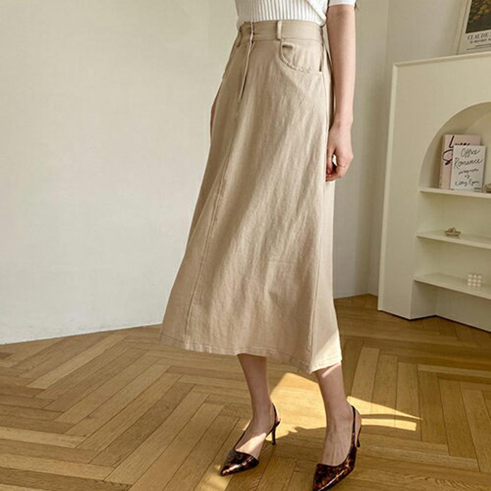 【只今20%OFF】リネン混ステッチAラインスカート・全4色・t67670 レディース 【sk】【スカート ロング ロングスカート Aライン ステッチ リネン 単色 無地 シンプル ベーシック カジュアル 春 秋 韓国 ファッション】【ハイホリHIHOLLI】【LN】