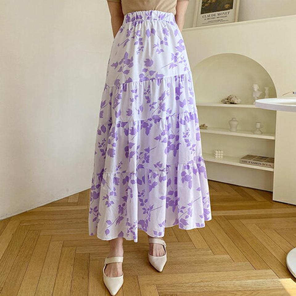 アンバランス花柄スカート・全3色・b67669 レディース 【sk】【スカート ロング ロングスカート 花柄 フラワー アンバランス 可愛い かわいい シック 大人 モダン ウエストゴム 春 夏 秋 韓国 ファッション】【ハイホリHIHOLLI】