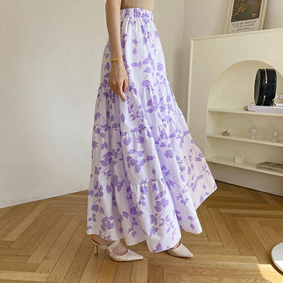 アンバランス花柄スカート・全3色・b67669 レディース 【sk】【スカート ロング ロングスカート 花柄 フラワー アンバランス 可愛い かわいい シック 大人 モダン ウエストゴム 春 夏 秋 韓国 ファッション】【ハイホリHIHOLLI】