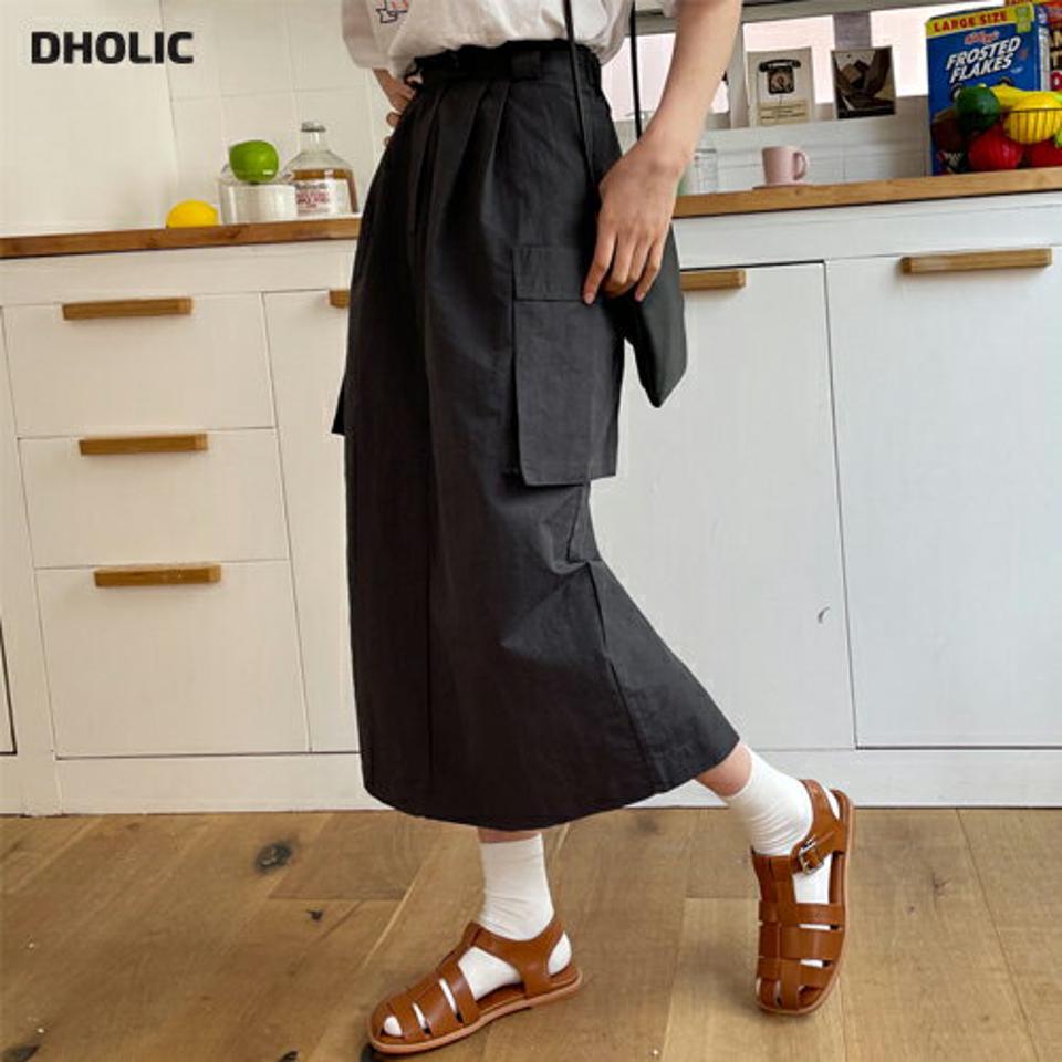 ポケットスカート・全3色・t63715 レディース 【sk】【韓国 ファッション ボトムス スカート ロング ロングスカート シンプル 無地 サイドポケット Hライン スリット ガーリー カジュアル デイリー 体型カバー 細身 春 夏】【NIJU】