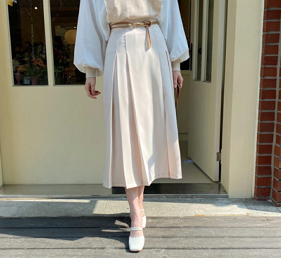 ツータックロングスカート・全3色・t57159 レディース 【sk】【韓国 ファッション ボトムス スカート ロング ロングスカート フェミニン バックゴム Aラインスカート 秋 体型カバー カジュアル 春 夏】