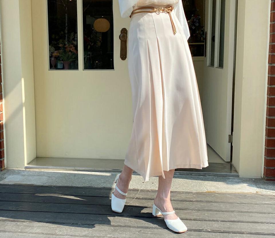 ツータックロングスカート・全3色・t57159 レディース 【sk】【韓国 ファッション ボトムス スカート ロング ロングスカート フェミニン バックゴム Aラインスカート 秋 体型カバー カジュアル 春 夏】