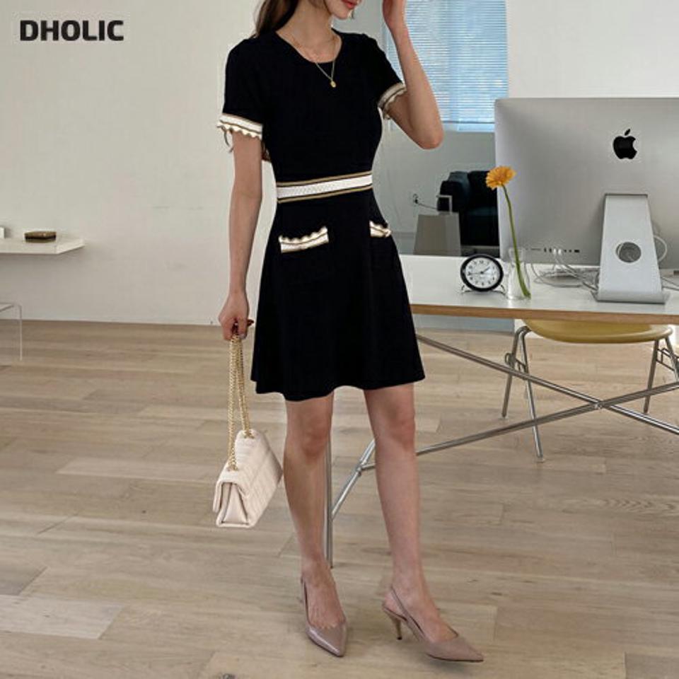 配色ポケットニットミニワンピース・全4色・b57137 レディース 【ops】【韓国 ファッション ワンピース ミニ ミニワンピース 半袖 ニットワンピース 細身 ラウンドネック ウェーブ グリッター 配色 体型カバー フェミニン カジュアル 春 夏】