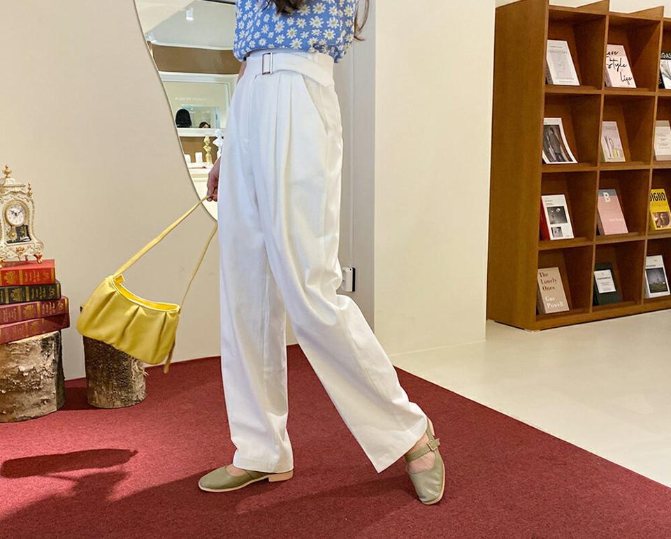 ベルトワイドコットンパンツ・全2色・t57157 レディース 【pt】【韓国 ファッション ボトムス ロング ロングパンツ ワイド ワイドパンツ コットンパンツ ベルト ロールアップ 体型カーバー 10分丈 十分丈 カジュアル 春 夏】