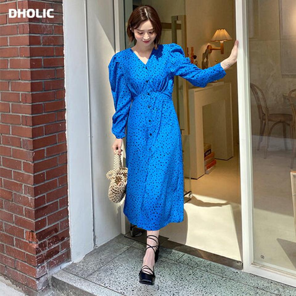 レオパードVネックワンピース・全2色・t57153 レディース 【ops】【韓国 ファッション ワンピース ロング ロングワンピース 長袖 上品 レオパード柄 パターン Vネック デコルテ ギャザー Aライン カジュアル フェミニン 体型カバー 春 夏】