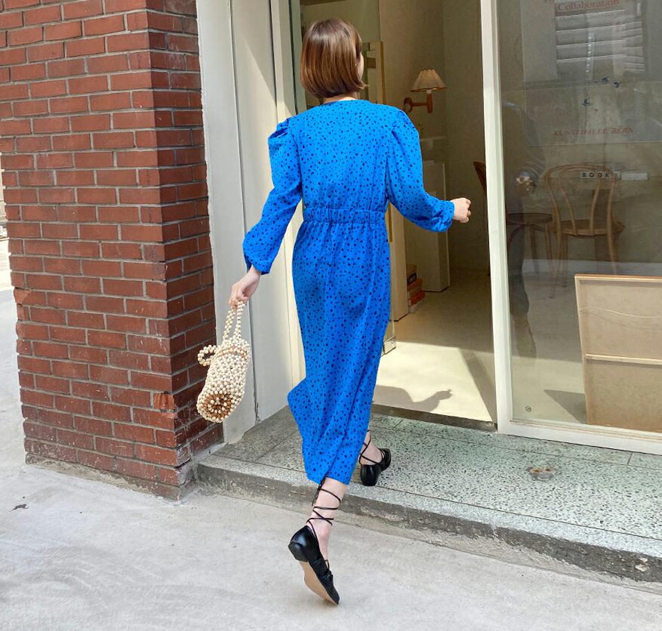 レオパードVネックワンピース・全2色・t57153 レディース 【ops】【韓国 ファッション ワンピース ロング ロングワンピース 長袖 上品 レオパード柄 パターン Vネック デコルテ ギャザー Aライン カジュアル フェミニン 体型カバー 春 夏】