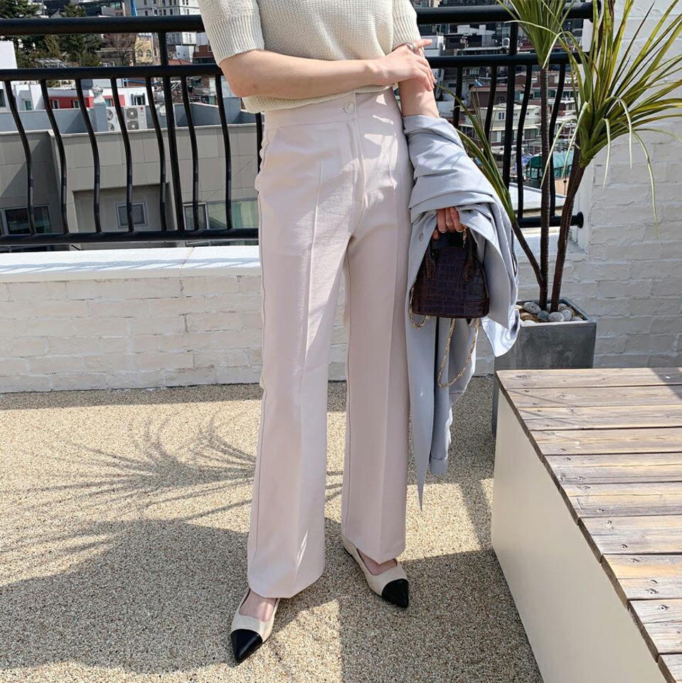 スリムセミブーツカットスラックス・全4色・t61817 レディース 【pt】【韓国 ファッション ボトムス ロング ロングパンツ スラックス セミブーツカット スリム フィット 美脚 体型カーバー 10分丈 十分丈 カジュアル デイリー 春 夏】