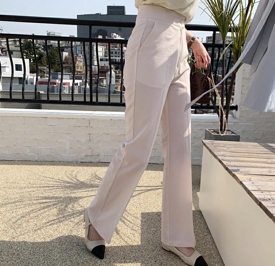 スリムセミブーツカットスラックス・全4色・t61817 レディース 【pt】【韓国 ファッション ボトムス ロング ロングパンツ スラックス セミブーツカット スリム フィット 美脚 体型カーバー 10分丈 十分丈 カジュアル デイリー 春 夏】