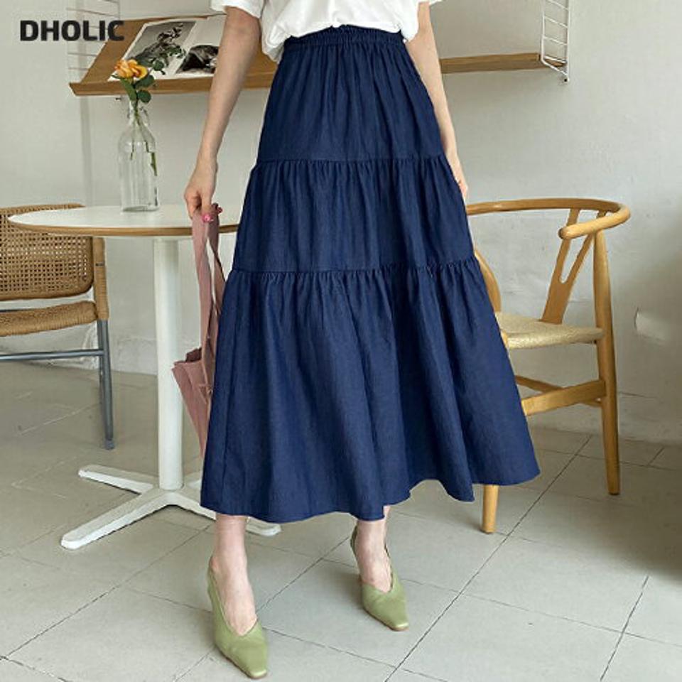 ティアードデニムスカート・全2色・t67646 レディース 【sk】【スカート ロング ロングスカート ティアード デニム カジュアル デニムスカート シンプル 春 秋 韓国 ファッション】【ハイホリHIHOLLI】