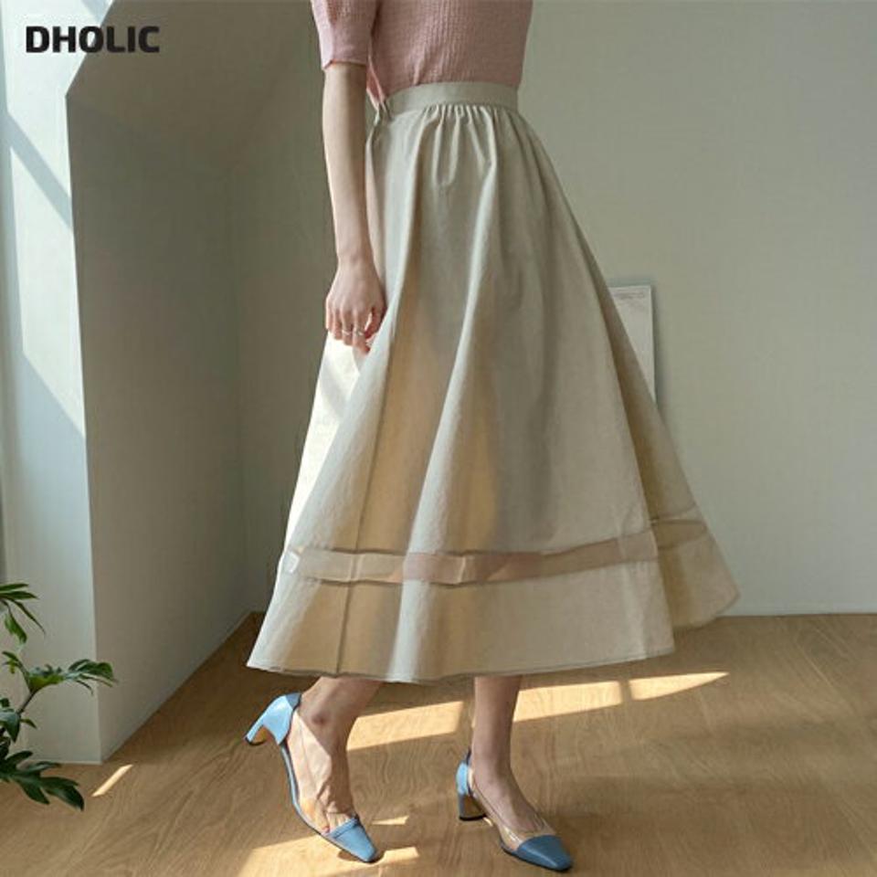 メッシュラインフレアスカート・全2色・b67702 レディース 【sk】【スカート ロング ロングスカート フレア フレアスカート メッシュ フェミニン Aライン シースルー シアー 透け感 大人 春 秋 韓国 ファッション】【ハイホリHIHOLLI】