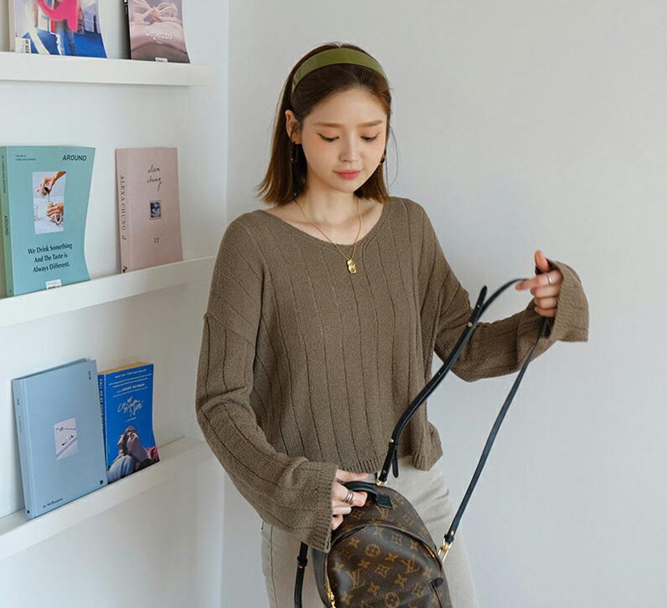 シアーVネックリブニット・全6色・t61810 レディース 【tops】【韓国 ファッション トップス ニット 長袖 シースルー Vネック デコルテ リブ ルーズ ゆったり 体型カーバー 細身 フェミニン 無地 春 夏】