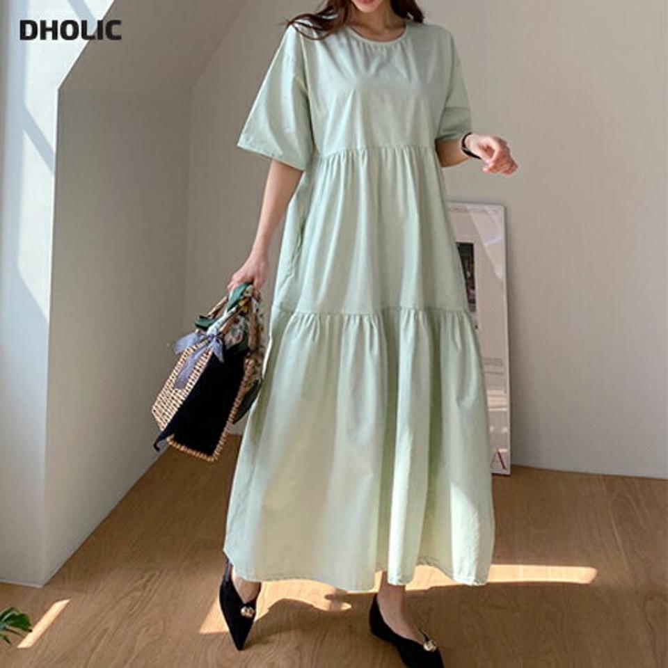 ティアードロングワンピース・全3色・b67690 レディース 【ops】【ワンピース ロング ロングワンピース 半袖 ハーフスリーブ ティアード 単色 無地 シンプル 大人 かわいい 体型カバー 春 夏 韓国 ファッション】【ハイホリHIHOLLI】