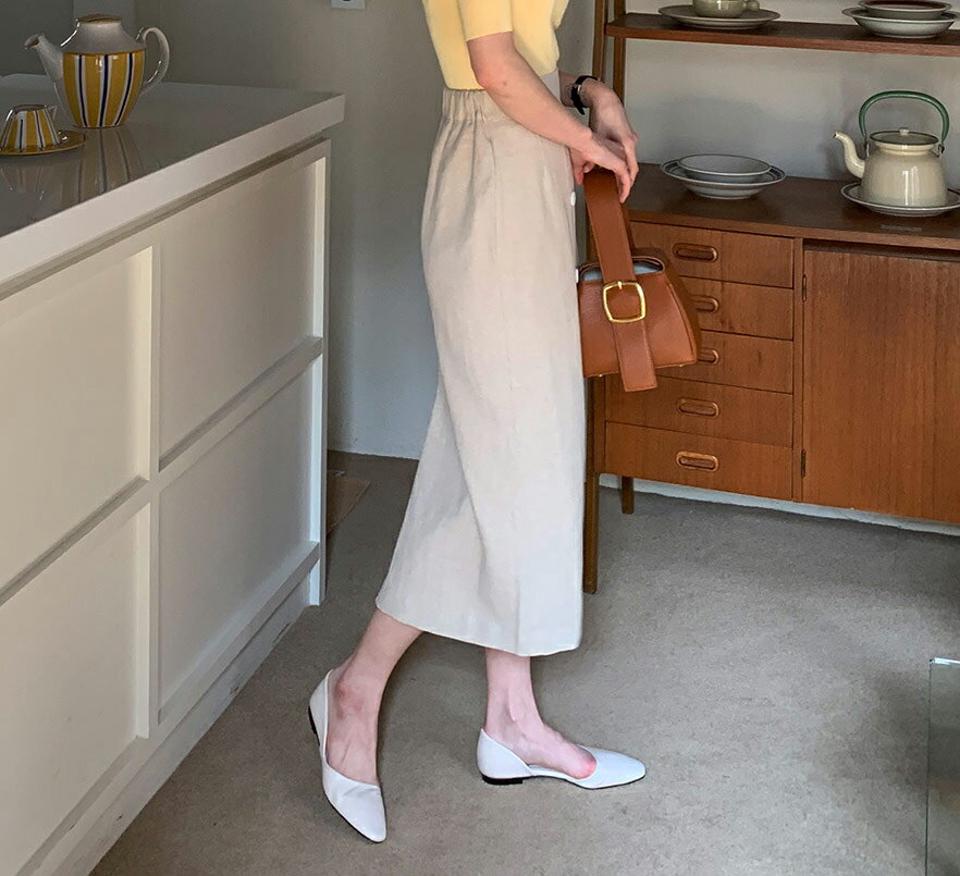 リネン混ボタンスカート・全3色・t65141 レディース 【sk】【韓国 ファッション ボトムス スカート ロング ロングスカート リネン ボタン スリット バックゴム Aライン 体型カバー カジュアル デイリー 上品 春 夏】