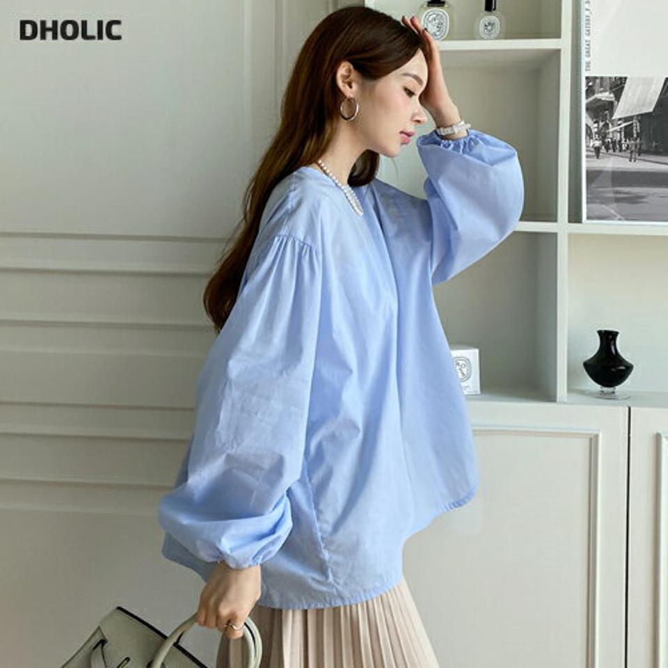 バックリボンフレアブラウス・全2色・t67689 レディース 【bl】【トップス ブラウス 長袖 フレア フレアブラウス フレアトップス 単色 無地 シンプル 体型カバー 春 秋 韓国 ファッション】【ハイホリHIHOLLI】